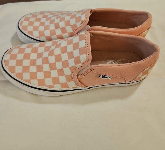 Vans Pink/Peach Checkered Slip-On Sneakers - Picture 3 of 4